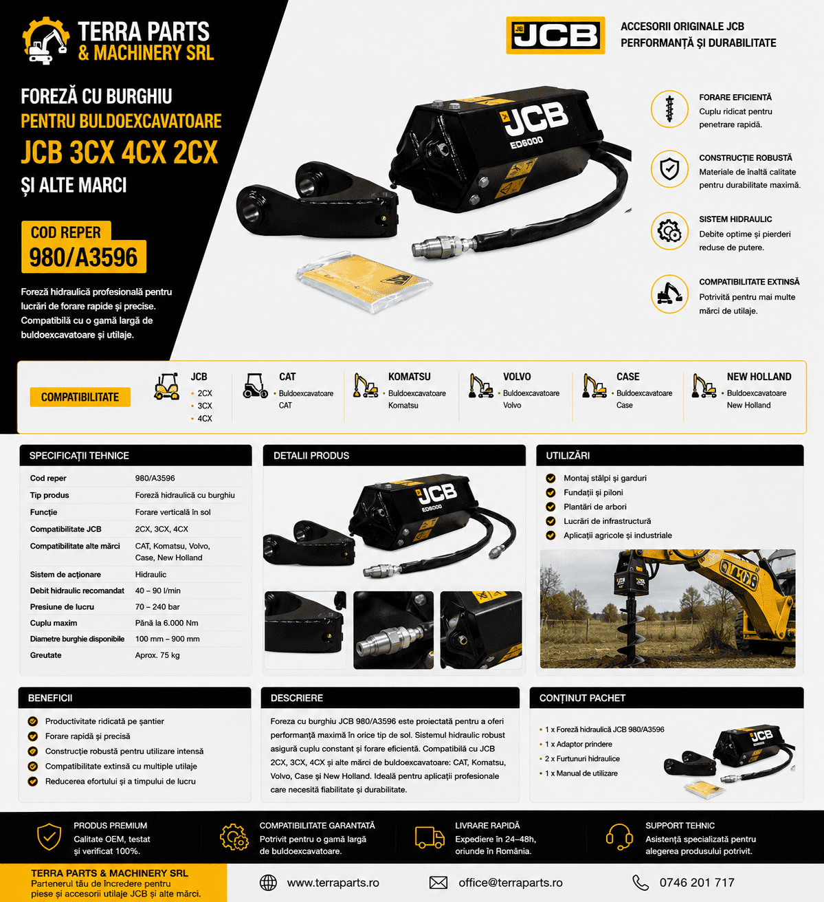 Foreză hidraulică pentru JCB 3CX și 4CX