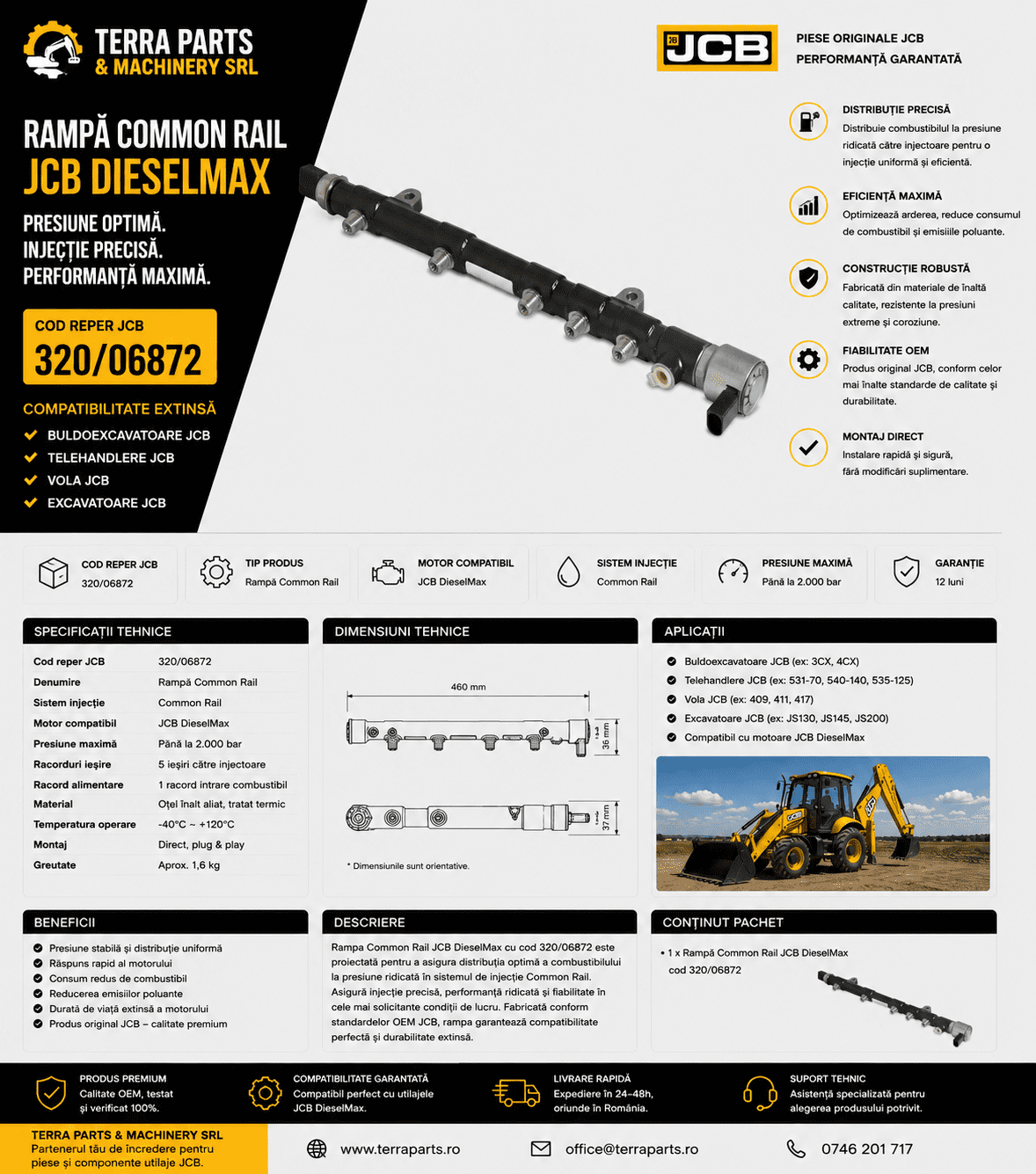 Rampă injecție combustibil pentru utilaje JCB