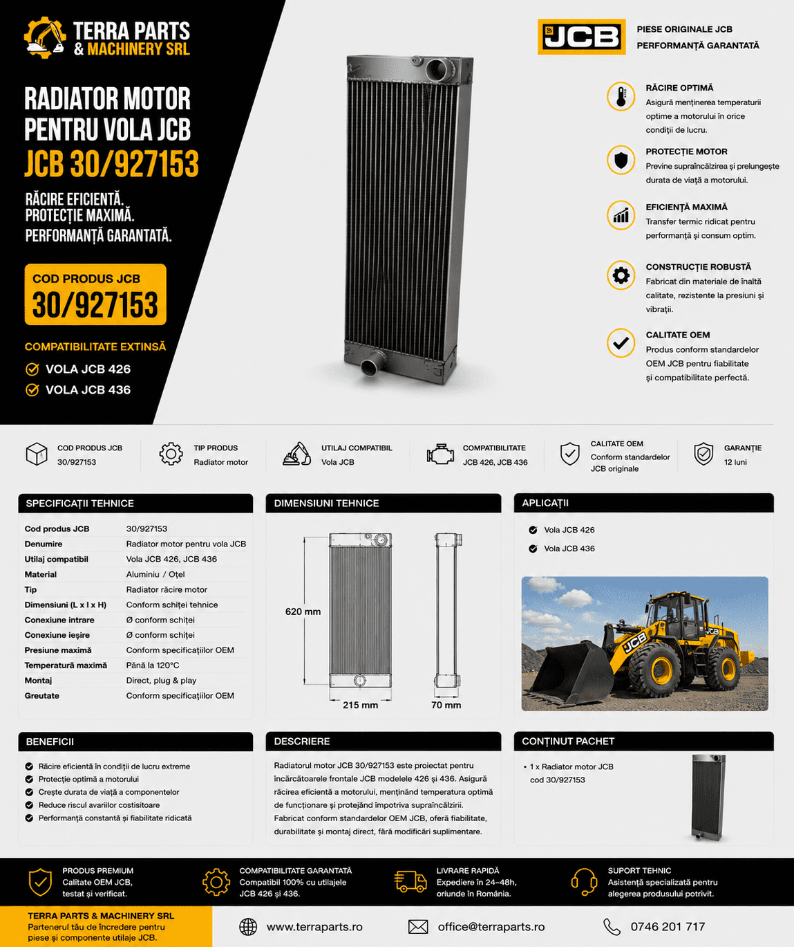 Răcitor pentru vola JCB 426 și 436