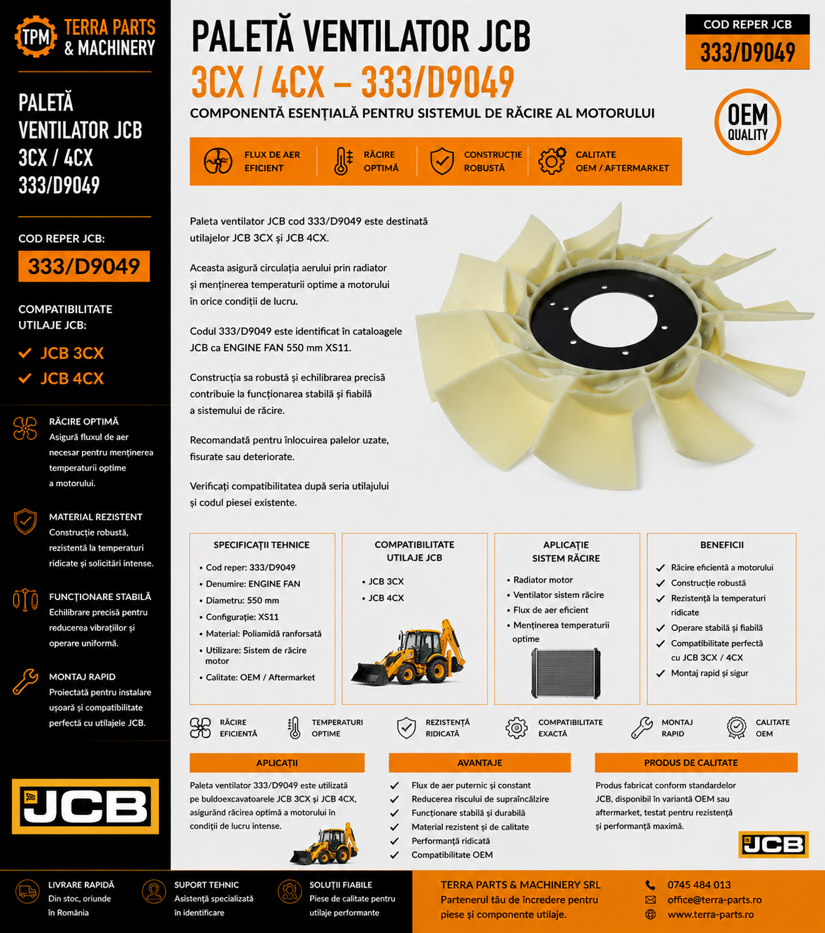 Ventilator motor JCB 4CX cod reper 333/D9049