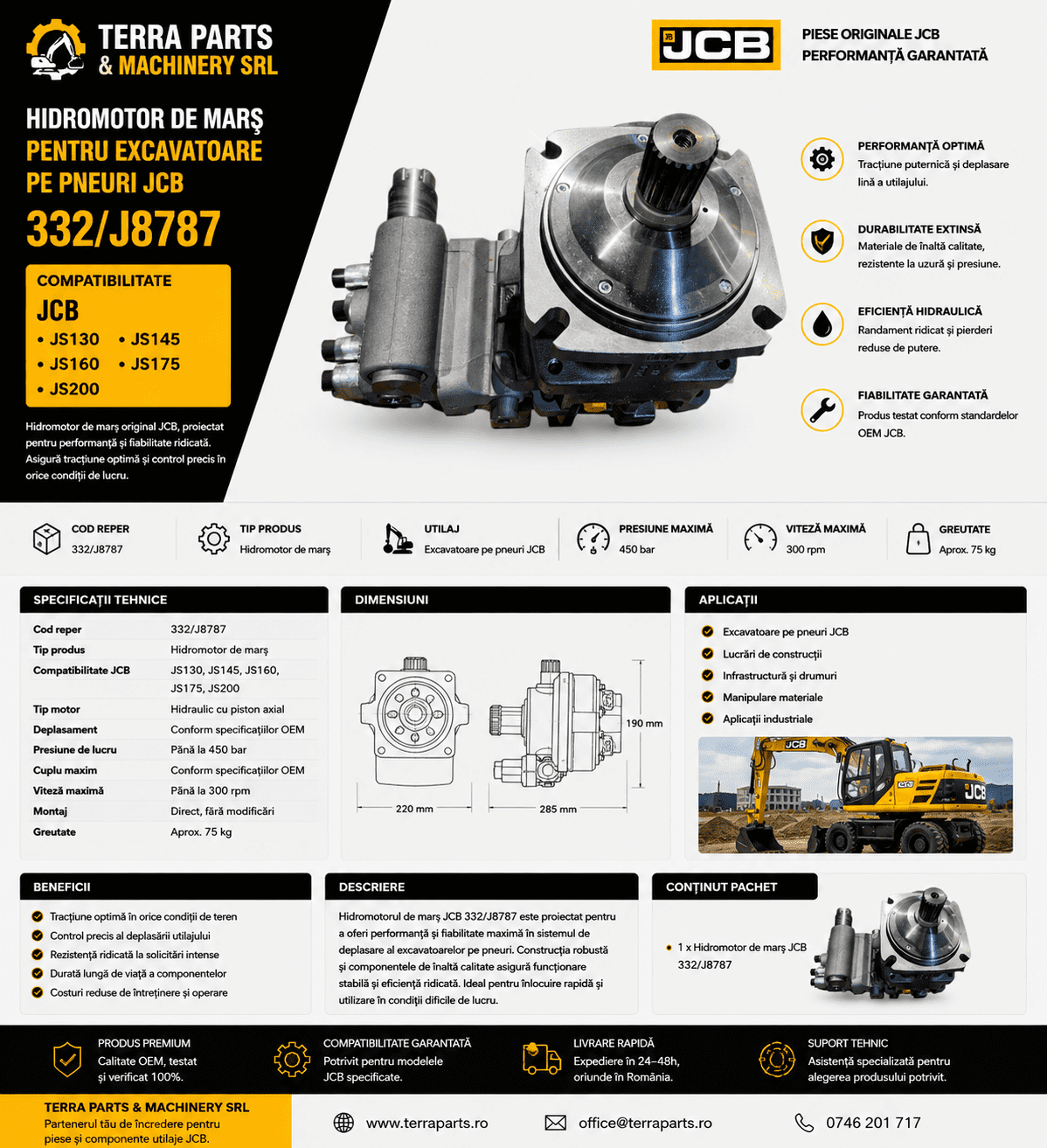 Motor hidraulic deplasare JCB JS160 și JS200
