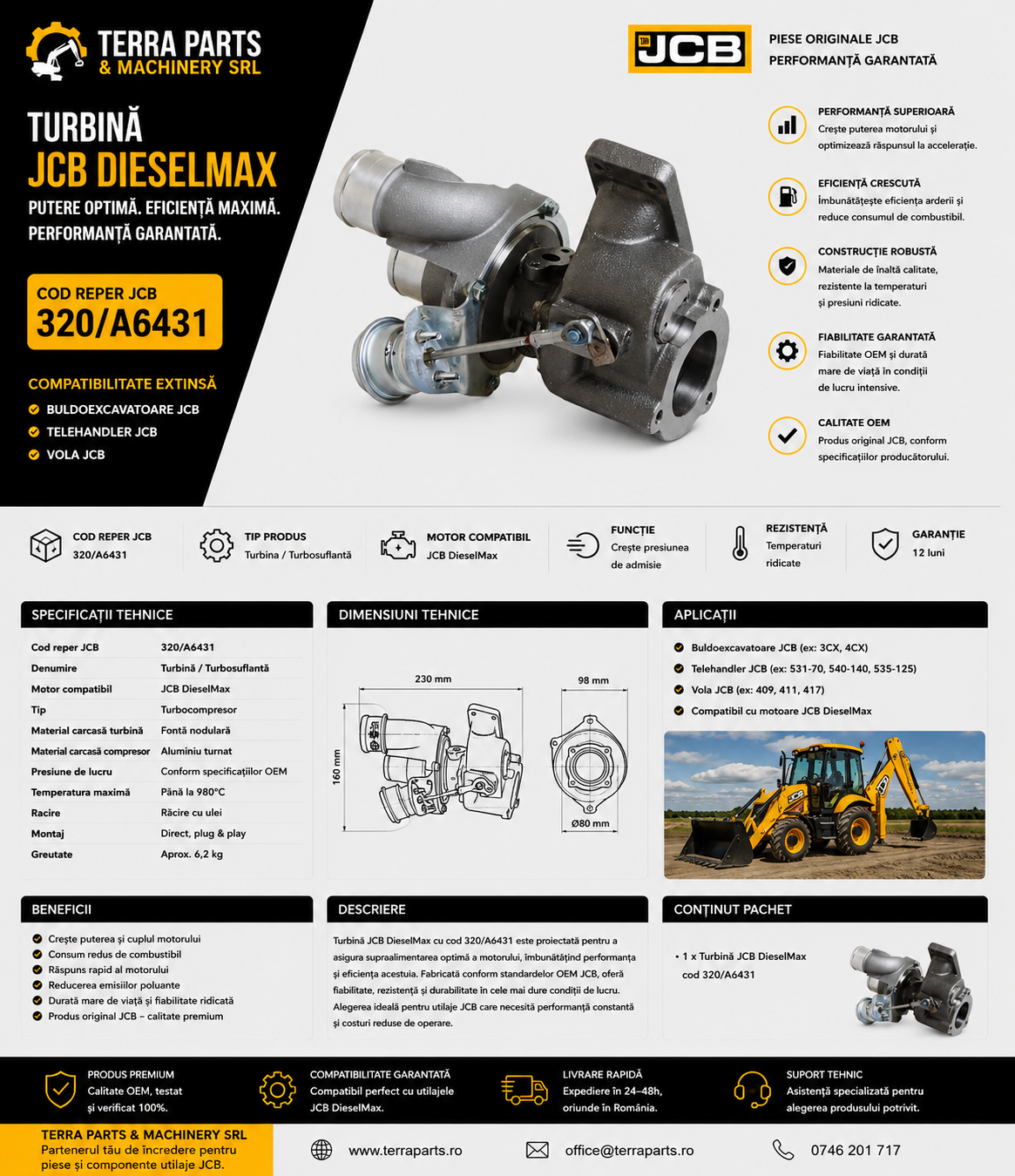 Turbocompresor pentru buldoexcavator JCB