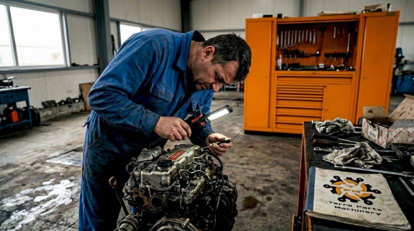 Un tehnician inspectează motorul Isuzu în cadrul atelierului auto.