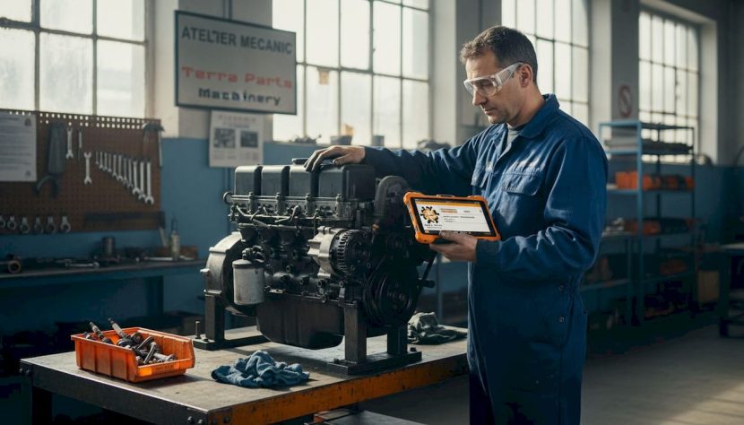 Tehnicianul verifică un motor Cummins în atelier.
