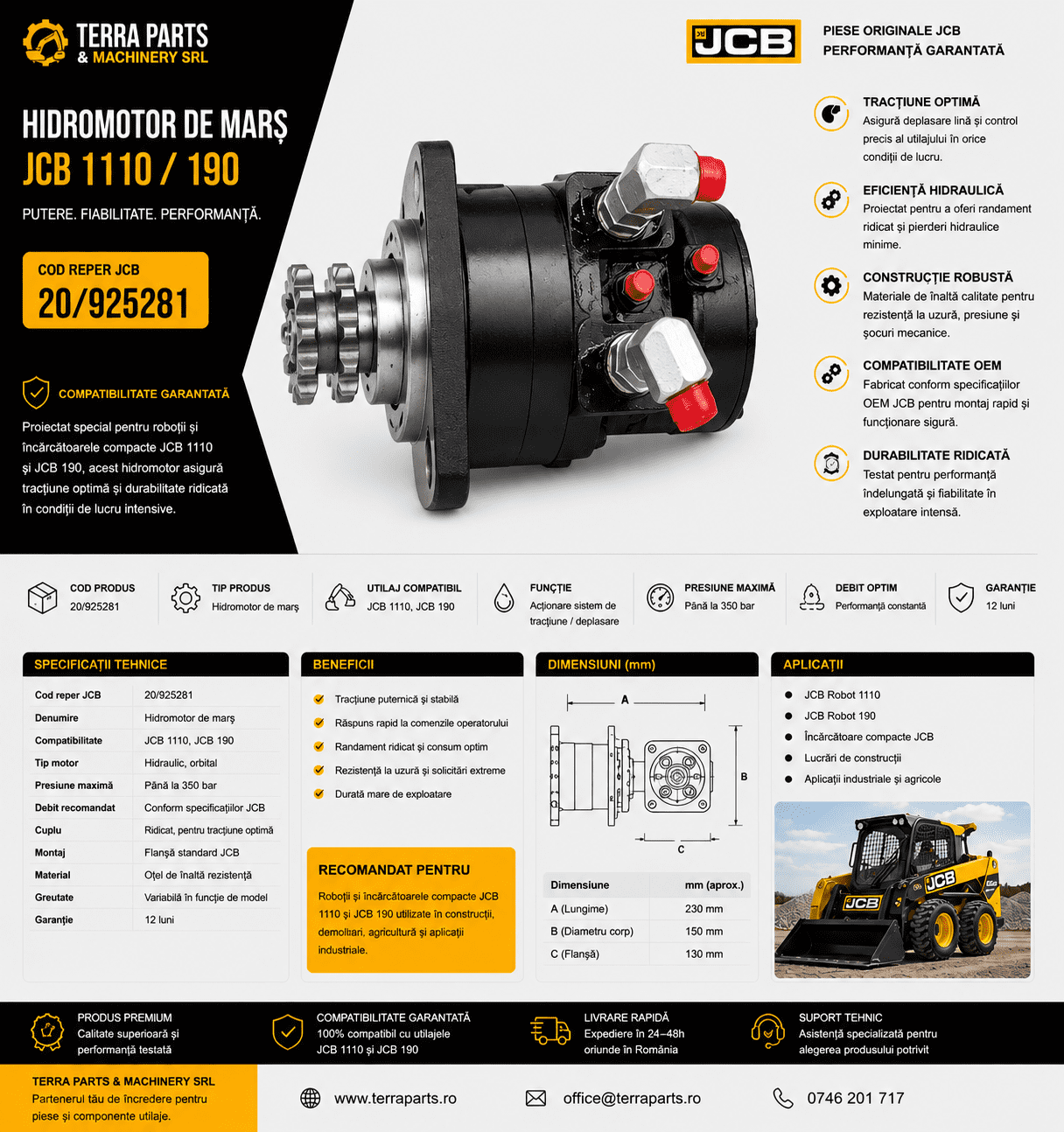 Motor hidraulic deplasare pentru JCB 190