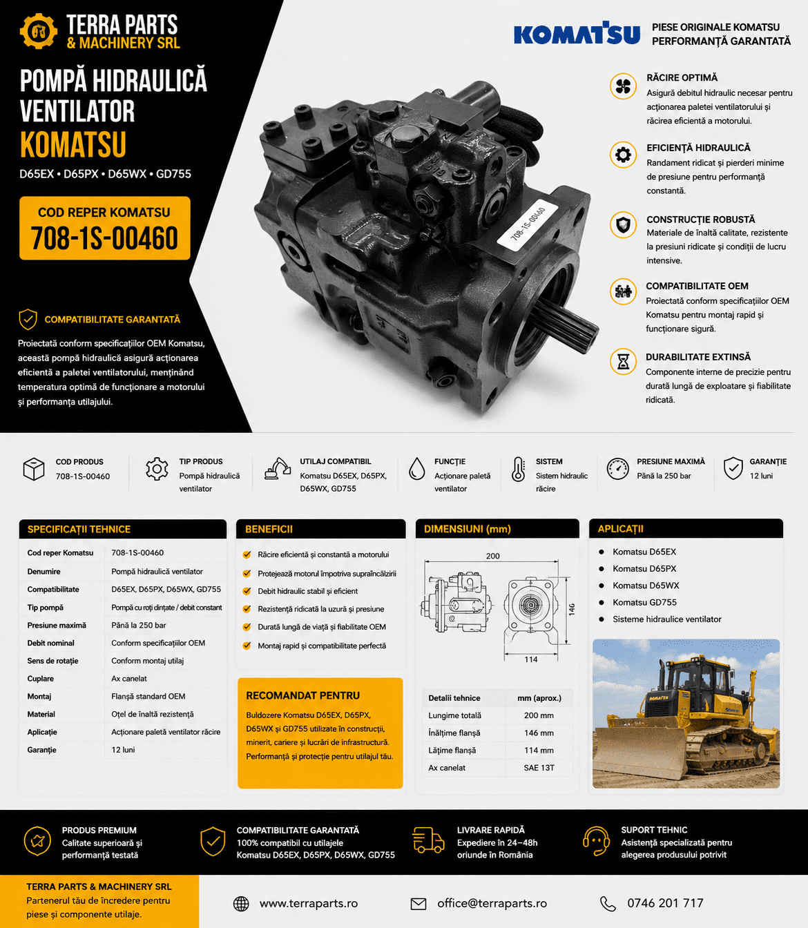 Pompă răcire buldozer Komatsu 708-1S-00460