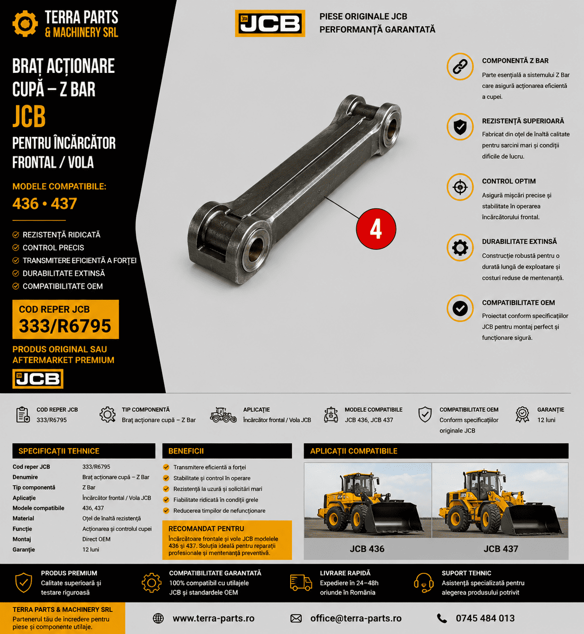 Componentă Z Bar JCB cod 333/R6795