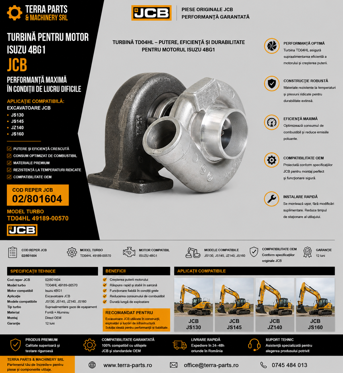 Turbosuflantă Isuzu 4BG1 cod JCB 02/801604