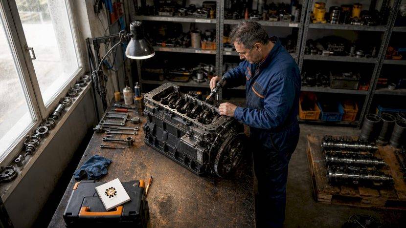 Mecanic verificând motorul SISU AGCO în service