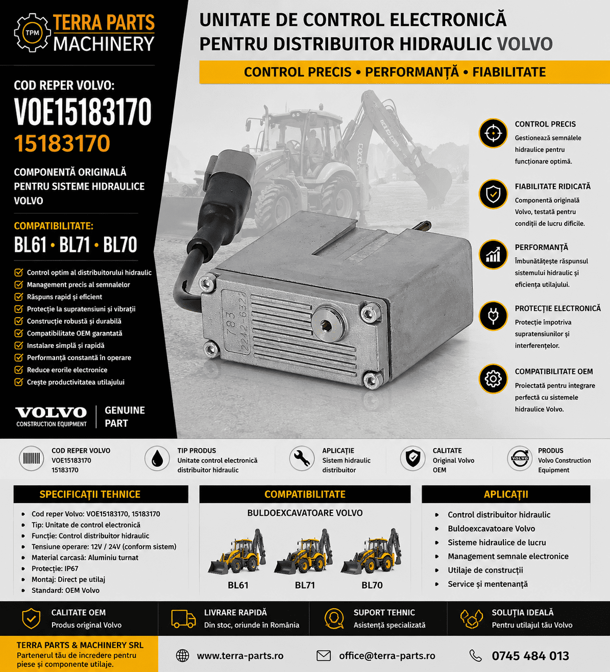 Unitate de control electronică Volvo VOE15183170 pentru distribuitor hidraulic