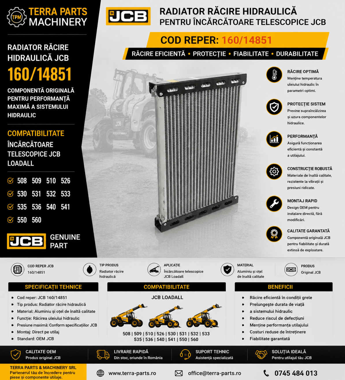 Radiator răcire hidraulică JCB 160/14851 pentru încărcătoare telescopice Loadall