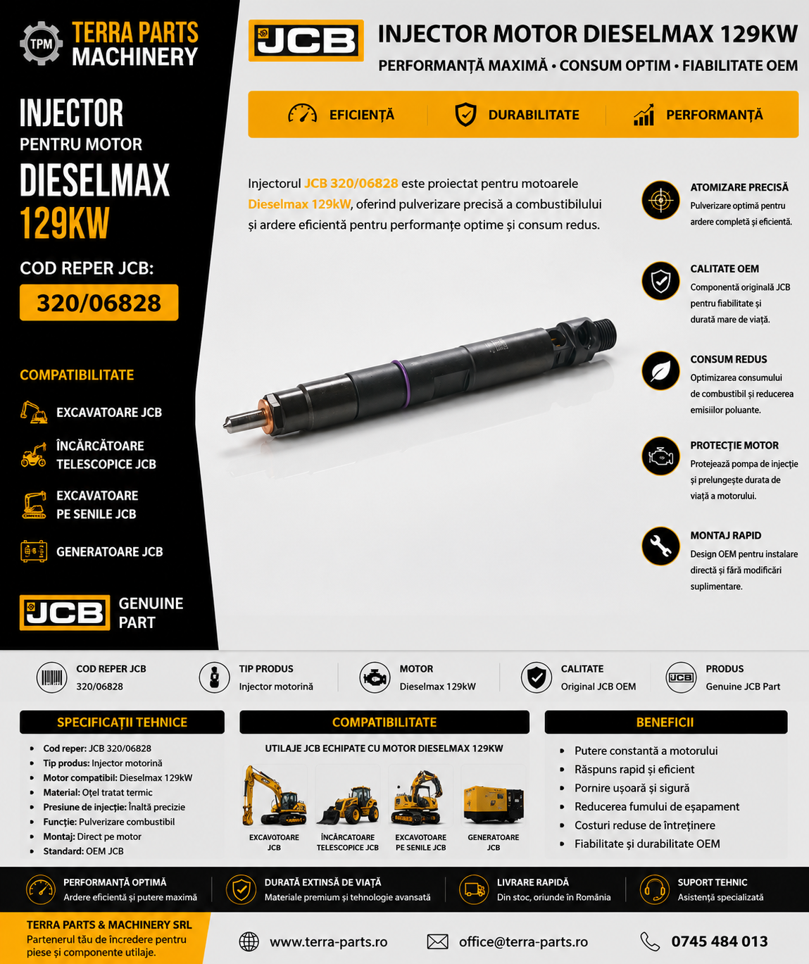 Injector original JCB 320/06828 pentru motor DieselMax 129 kW