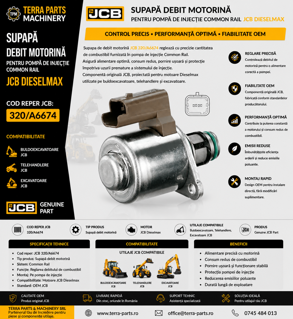 Supapă debit motorină JCB 320/A6674 pentru sistem Common Rail DieselMax