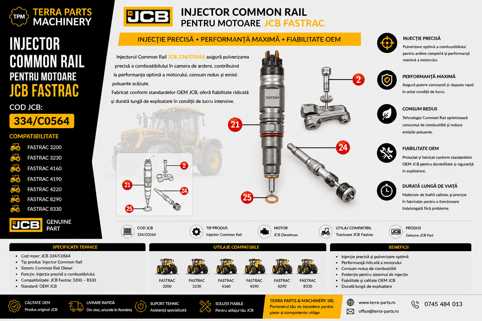 Injector Common Rail JCB 334/C0564 pentru tractor JCB Fastrac.
