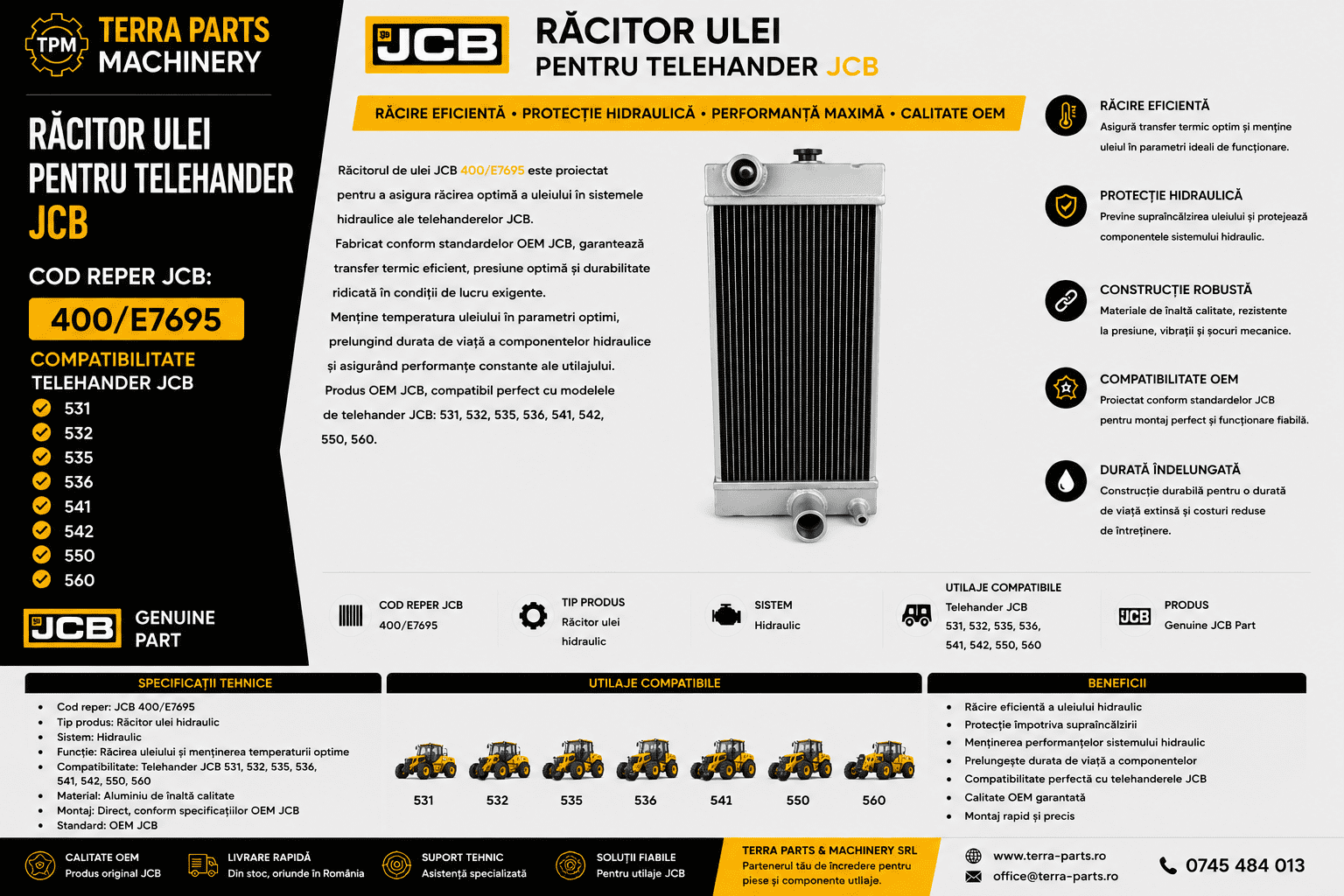 Răcitor ulei JCB 400/E7695 pentru telehandler JCB.