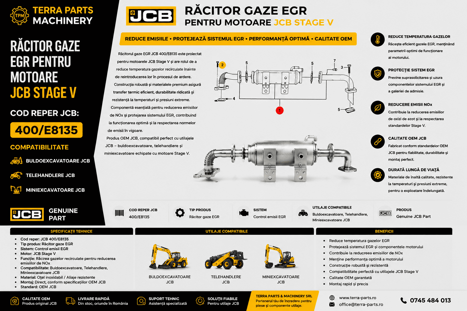 Răcitor gaze EGR JCB 400/E8135 pentru motoare Stage V.