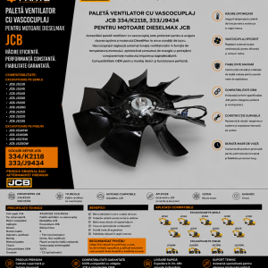 Ansamblu ventilator răcire compatibil cu excavatoare JCB JS130 și JS220