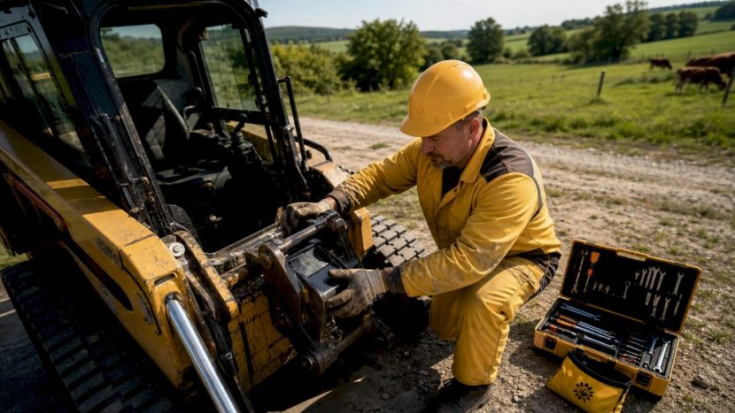 Un tehnician instalează o componentă Caterpillar pe șantier, asigurând funcționarea optimă a utilajului.