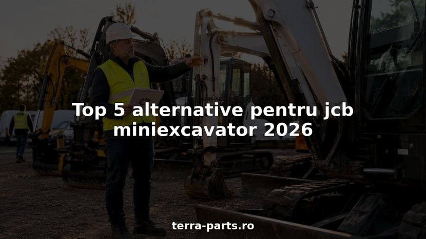 Un bărbat analizează mini-excavatoare expuse în aer liber