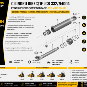 Cilindru direcție JCB 332/N4004 compatibil cu vibrocompactoarele JCB Vibromax VM46, VM75, VM115, VM166 și VM200.