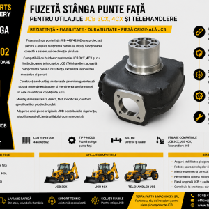Fuzetă stânga punte față JCB 448/42602 compatibilă cu buldoexcavatoarele JCB 3CX și JCB 4CX.