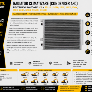 Radiator climatizare JCB 334/C6744 compatibil cu excavatoarele JCB JS210, JS220 și seriile X și XR.
