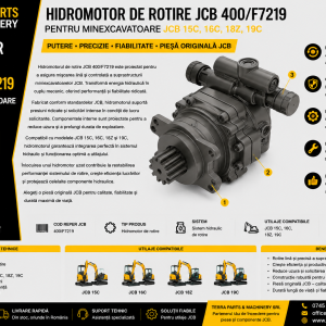 Hidromotor de rotire JCB 400/F7219 compatibil cu miniexcavatoarele JCB 15C, 16C, 18Z și 19C.