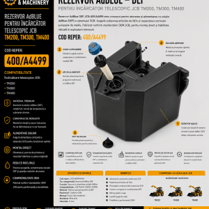 Rezervor AdBlue DEF JCB cod 400/A4499 pentru încărcătoarele telescopice JCB TM200, TM300 și TM400.
