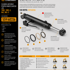 Cilindru antebraț JCB cod 559/60336 pentru miniexcavatoarele JCB 100C, 100C-2, 86C și 86C-2.