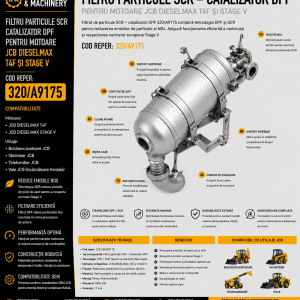 Filtru particule SCR DPF JCB cod 320/A9175 pentru motoare JCB Dieselmax T4F și Stage V.