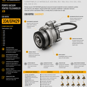 Pompă vacuum JCB cod 334/G9429 pentru telehandlere JCB 506, 507, 508, 510, 514, 531, 533, 535, 540 și 541.
