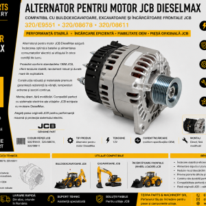 Alternator motor JCB DieselMax cod 320/E9551 pentru buldoexcavatoare și excavatoare JCB.