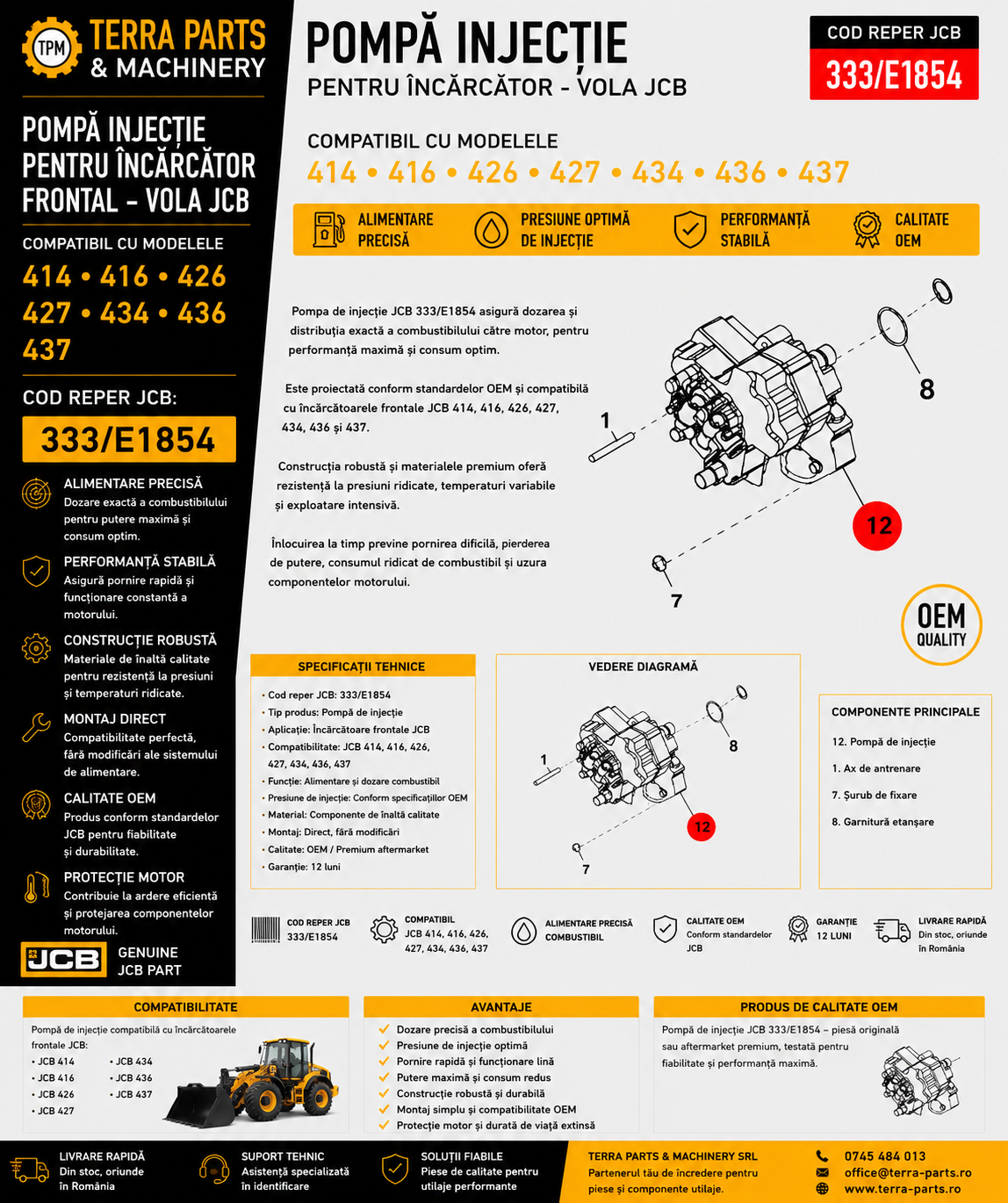 Pompă de injecție JCB 333/E1854 pentru încărcătoare frontale JCB.