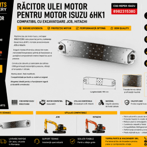 Răcitor ulei motor Isuzu 6HK1 cod 8982315380 pentru excavatoare JCB și Hitachi.