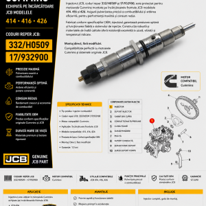 Injector JCB 332/H0509 pentru motor Cummins montat pe încărcătoare frontale JCB 414, 416 și 426.
