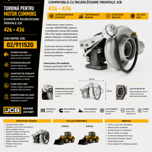 Turbină motor Cummins JCB 02/911520 pentru încărcătoare frontale JCB 426 și 436.