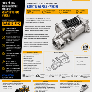 Supapă EGR Komatsu EA5801717197 pentru buldoexcavator WB93R5 și WB93R8.