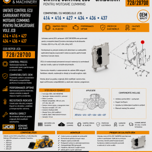 Unitate control ECU JCB 728/28700 pentru motoare Cummins montate pe încărcătoare frontale JCB.