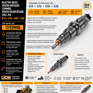 Injector diesel Cummins JCB 17/929900 pentru încărcătoare frontale.