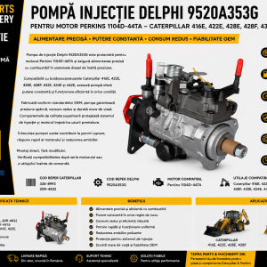 Pompă injecție Delphi 9520A353G pentru motor Perkins 1104D-44TA montat pe buldoexcavatoarele Caterpillar.
