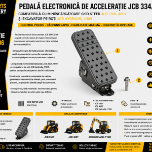 Pedală accelerator OEM JCB cu senzor electronic pentru controlul precis al turației motorului.