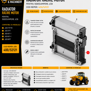 Radiator răcire motor JCB 400/S2121 compatibil cu sidedumperele JCB 7TFTR, 7FT, 6T-1, 9T-1 și 9FT.
