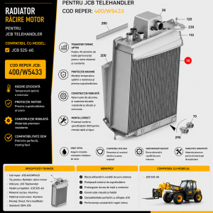 Radiator răcire motor JCB 400/W5433 compatibil cu încărcătorul telescopic JCB 525-60.