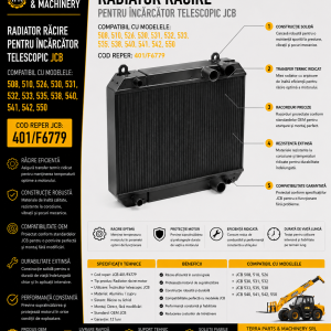 Radiator răcire motor JCB cod 401/F6779 pentru telehandlere JCB.