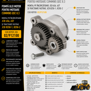Pompă ulei motor JCB cod 02/912100 pentru motoare Cummins QSC 8.3.