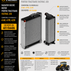 Radiator răcire motor JCB cod 401/G6486 pentru tractoarele JCB Fastrac 4160, 4190 și 4220.