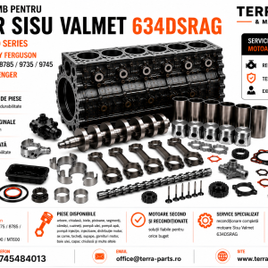 Piese motor Sisu Valmet 634DSRAG pentru Massey Ferguson 8745, 8765, 8775, 8785, 9735 și 9745.