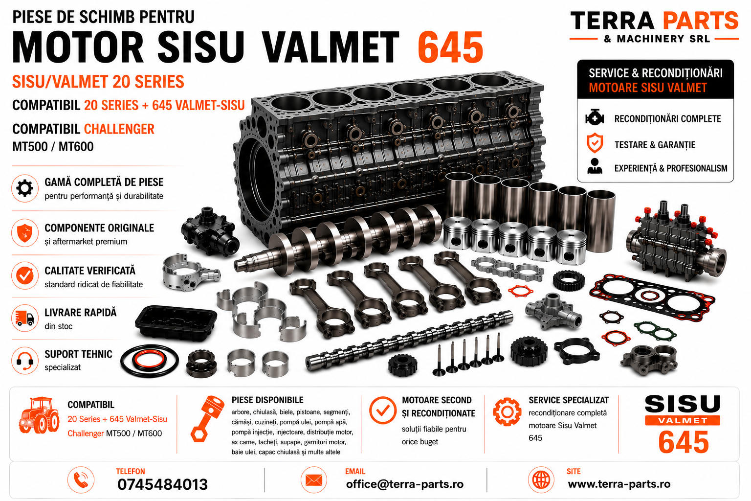 Piese de schimb pentru motor Sisu Valmet 645 din familia Sisu Valmet 20 Series.