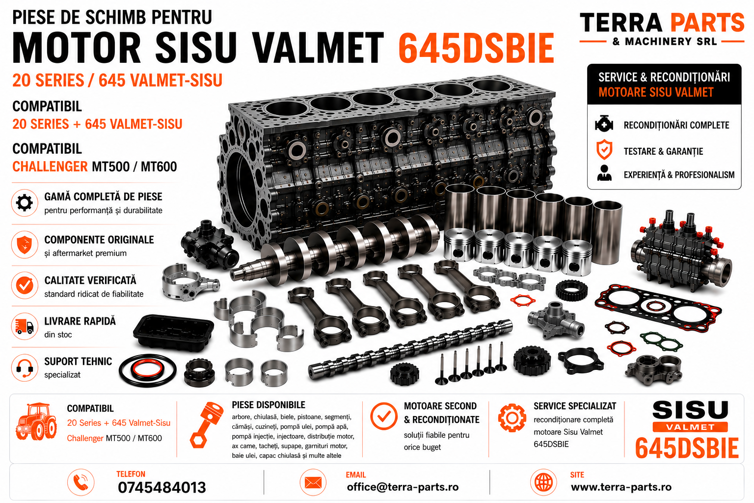 Piese de schimb motor Sisu Valmet 645DSBIE pentru aplicații 20 Series și 645 Valmet-Sisu