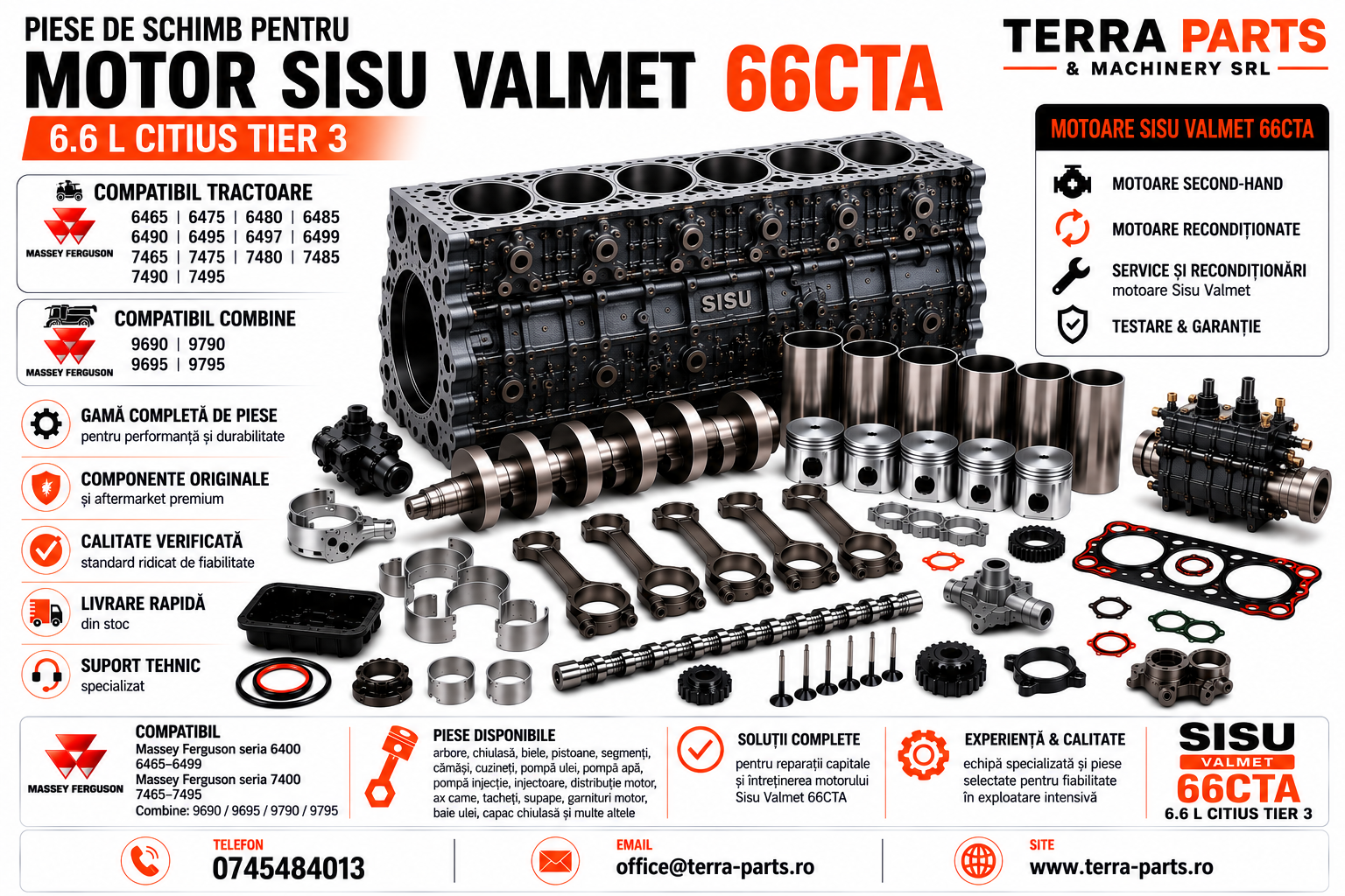 Piese motor Sisu Valmet 66CTA 6.6L Citius Tier 3 pentru tractoare Massey Ferguson.